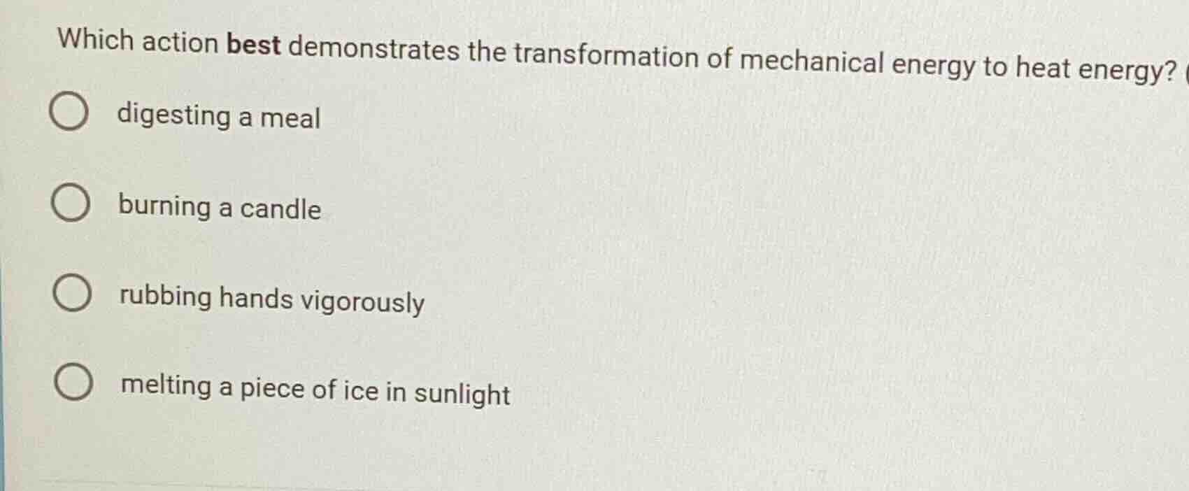 which action best demonstrates the transformation of mechanical energy …