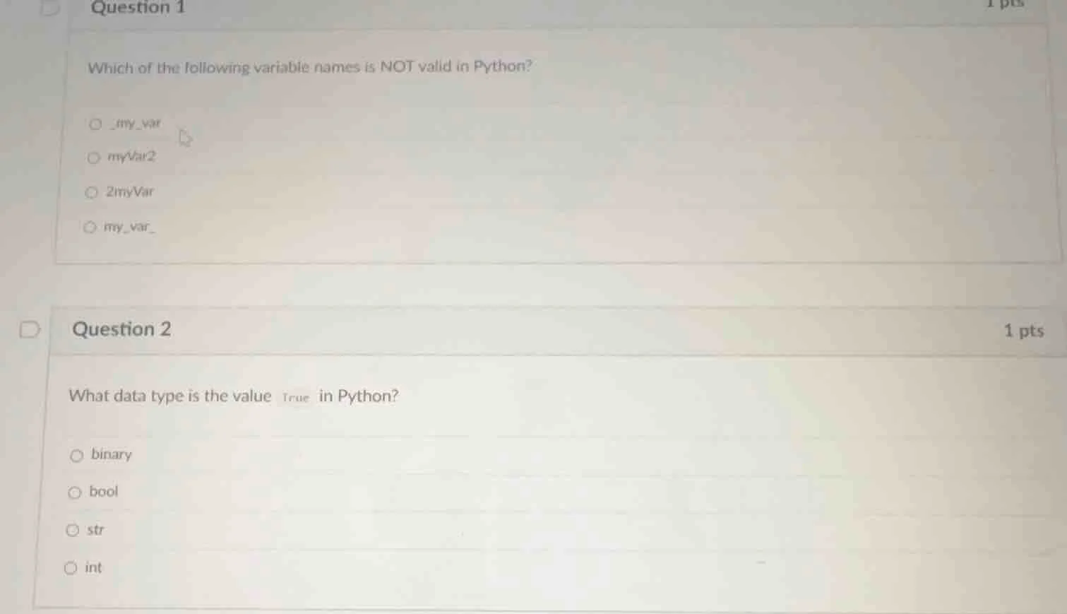 question 1 which of the following variable names is not valid in python…