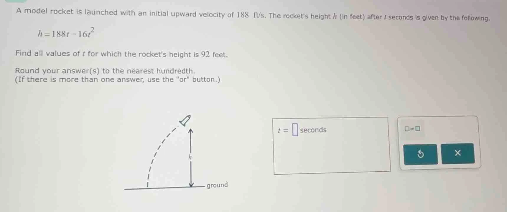 a model rocket is launched with an initial upward velocity of 188 ft/s.…