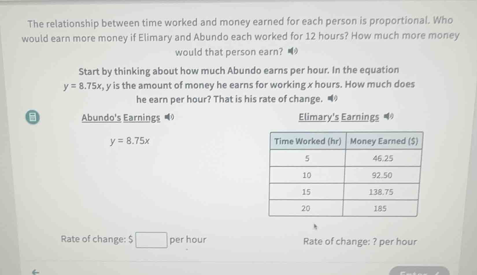the relationship between time worked and money earned for each person i…