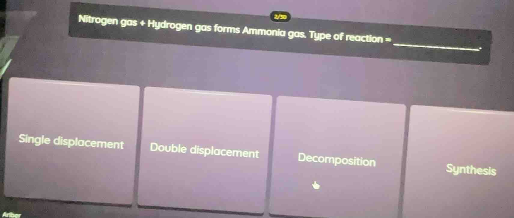 nitrogen gas + hydrogen gas forms ammonia gas. type of reaction = _____…