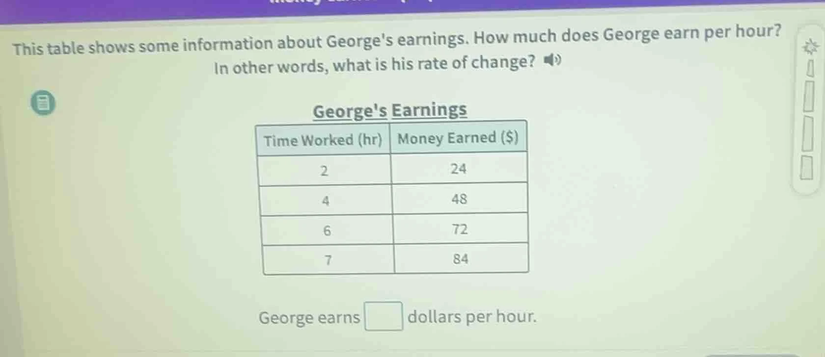 this table shows some information about georges earnings. how much does…