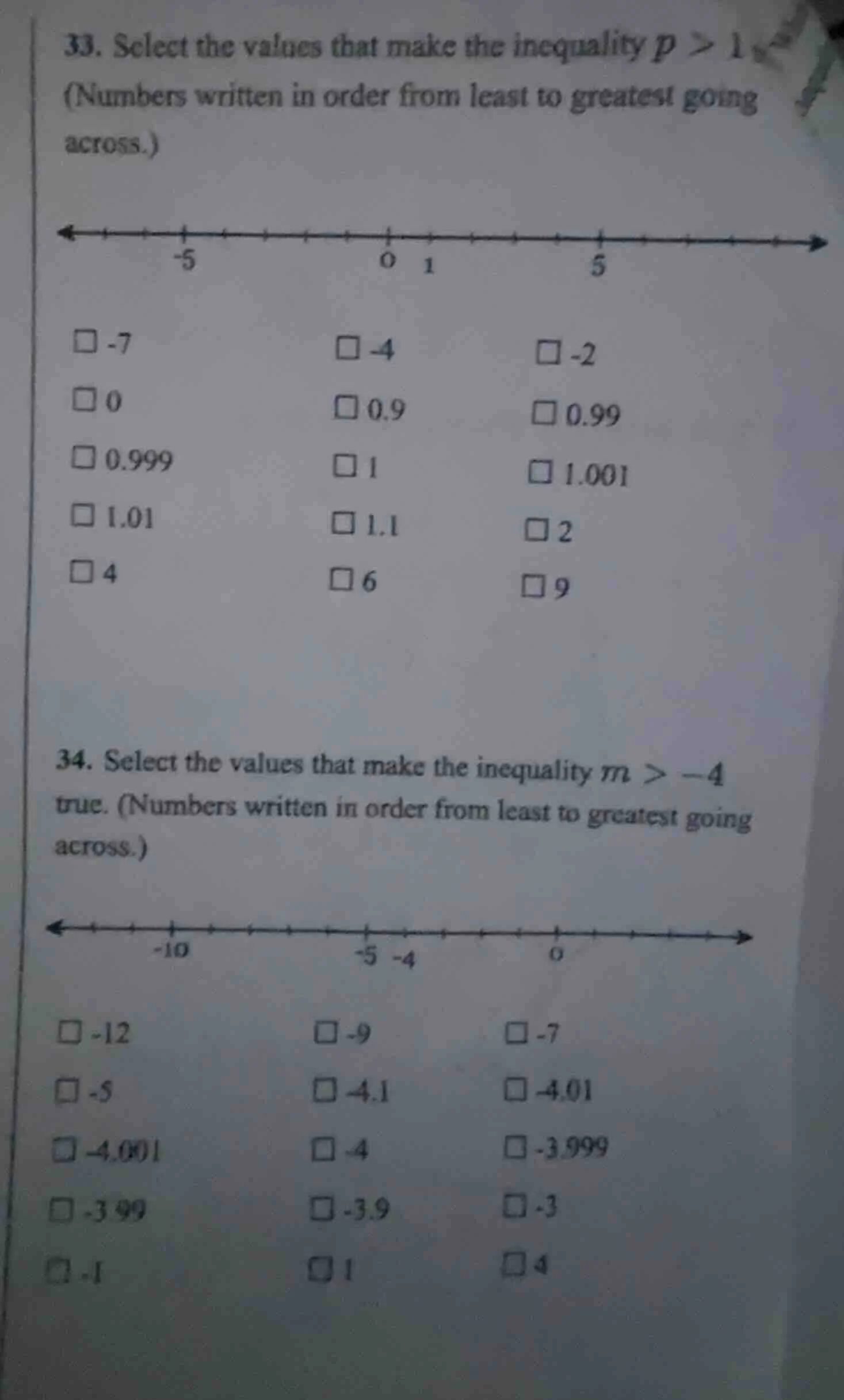 33. select the values that make the inequality $p > 1$ (numbers written…