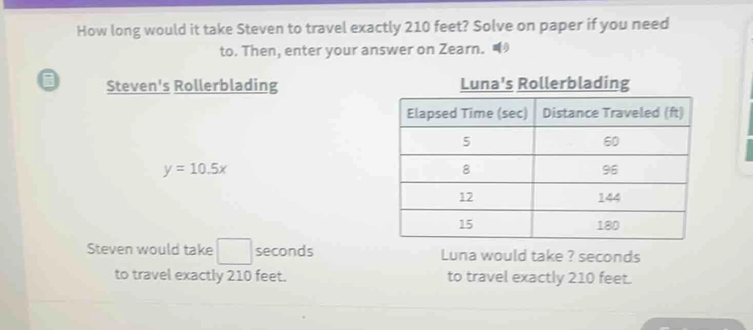 how long would it take steven to travel exactly 210 feet? solve on pape…