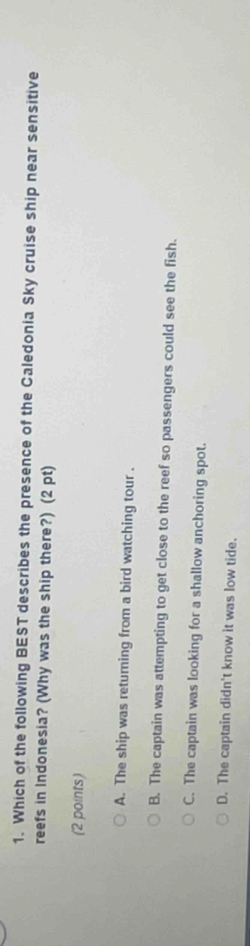 1. which of the following best describes the presence of the caledonia …