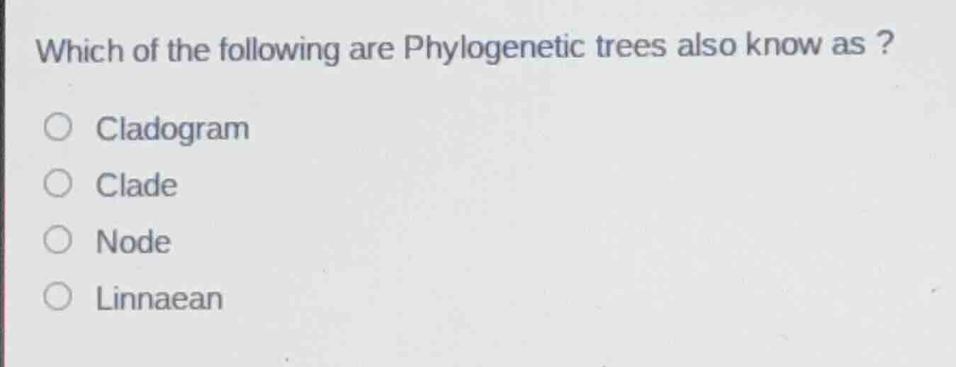 which of the following are phylogenetic trees also know as ? cladogram …