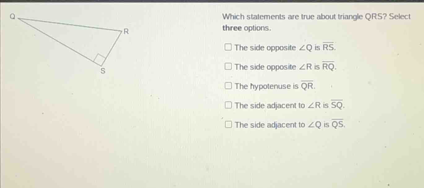 which statements are true about triangle qrs? select three options. the…