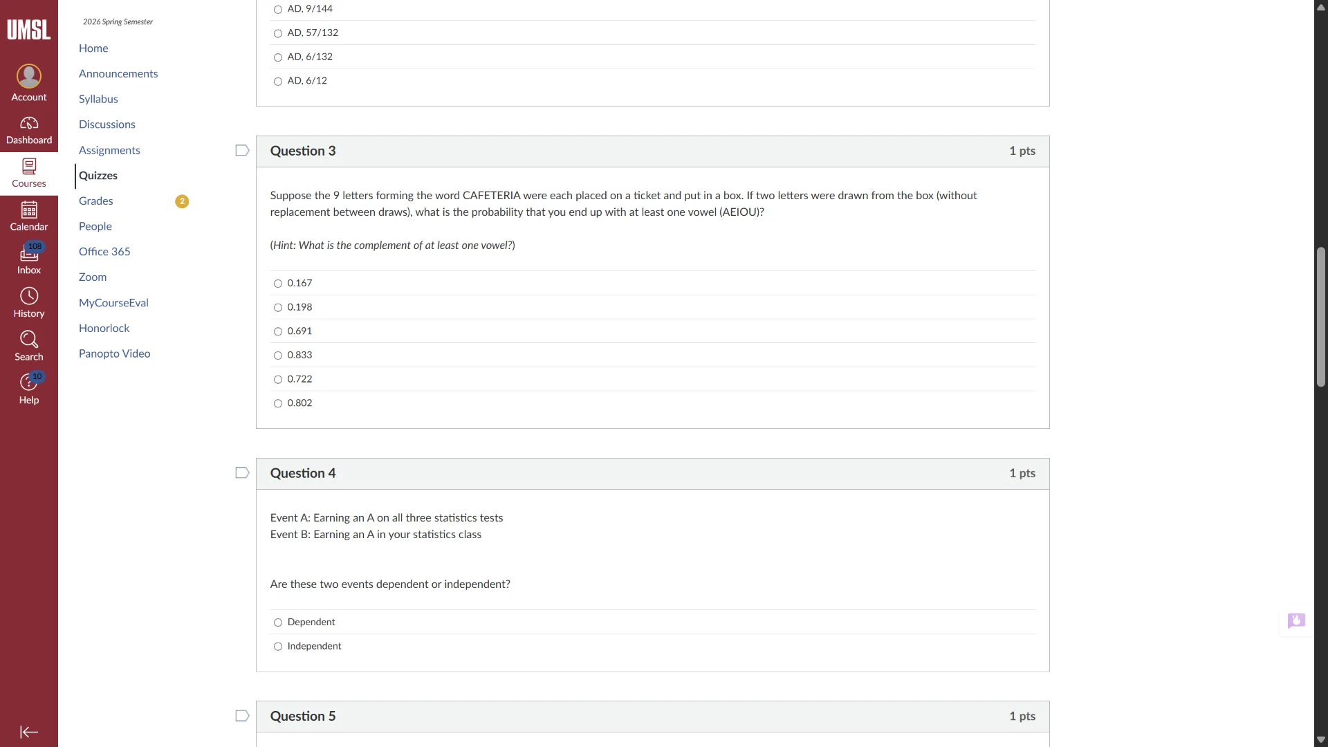 question 3 1 pts suppose the 9 letters forming the word cafeteria were …