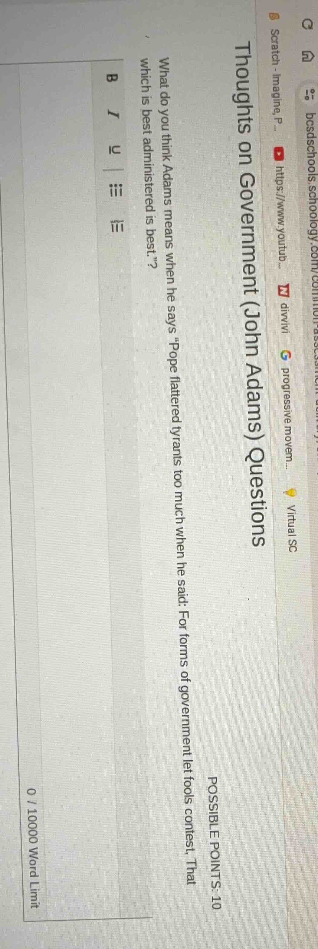 thoughts on government (john adams) questions possible points: 10 what …