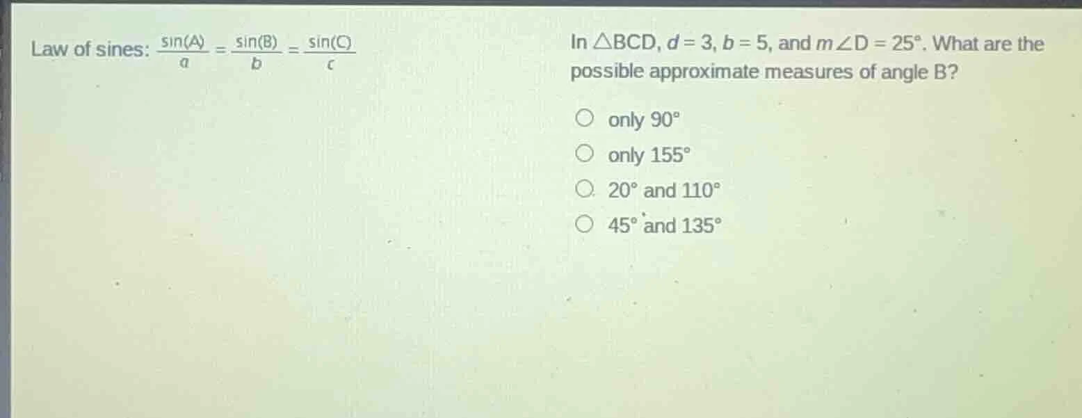 law of sines: \\(\frac{sin(a)}{a} = \frac{sin(b)}{b} = \frac{sin(c)}{c}…