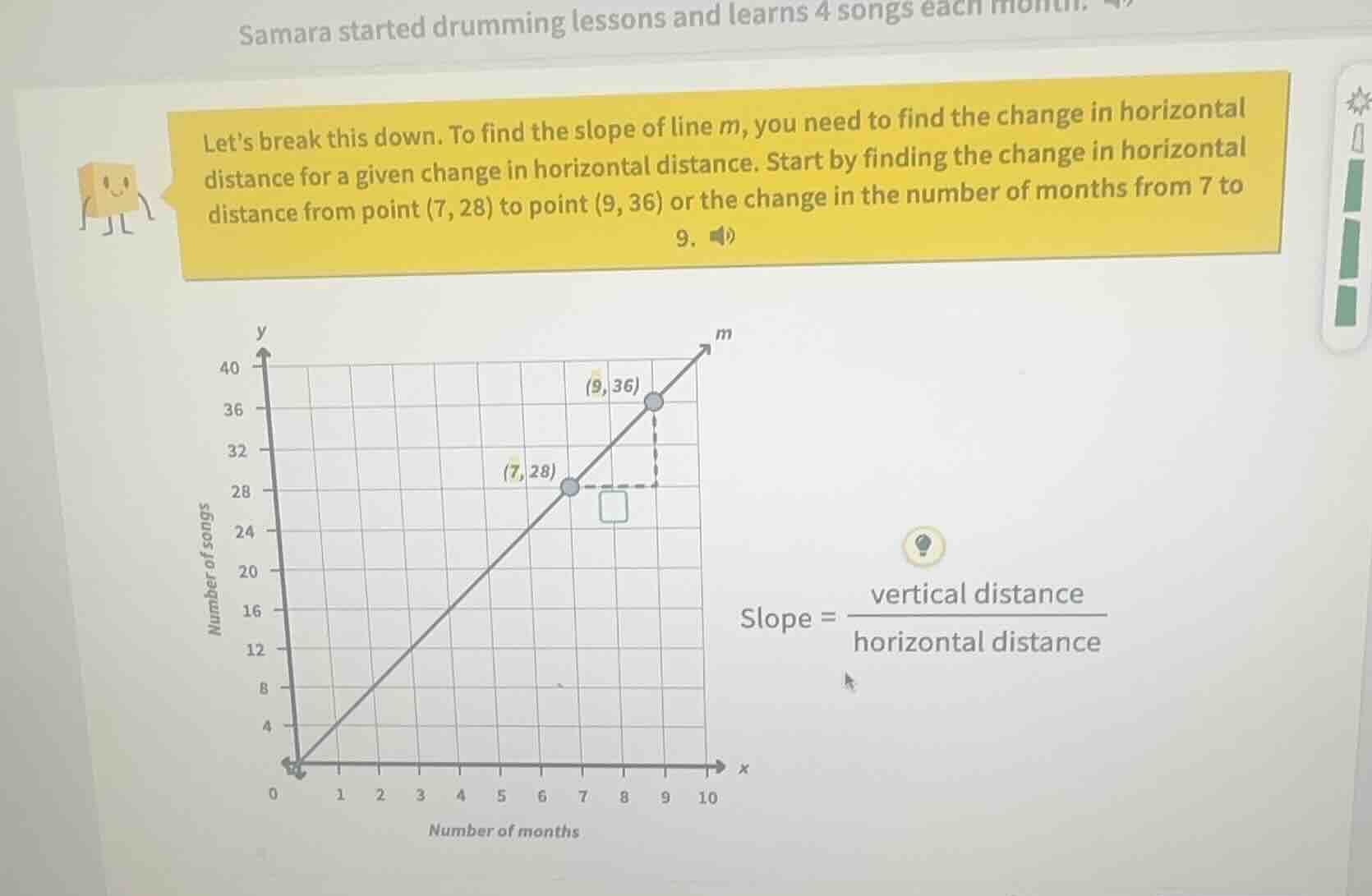 samara started drumming lessons and learns 4 songs each month. lets bre…