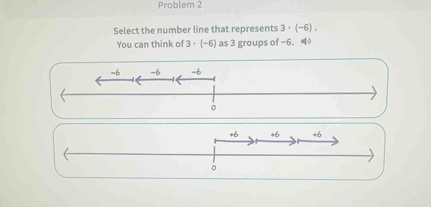 problem 2 select the number line that represents $3 \\cdot (-6)$. you c…