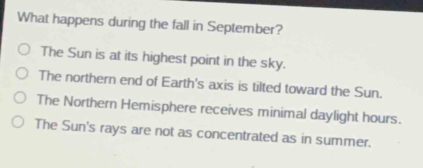 what happens during the fall in september? the sun is at its highest po…