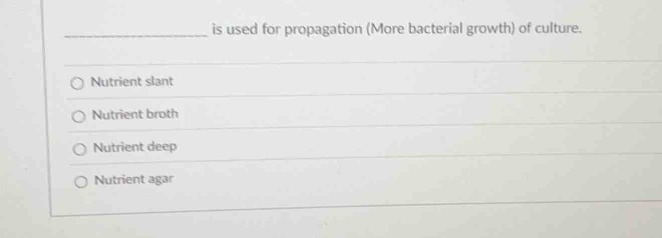 __________ is used for propagation (more bacterial growth) of culture. …