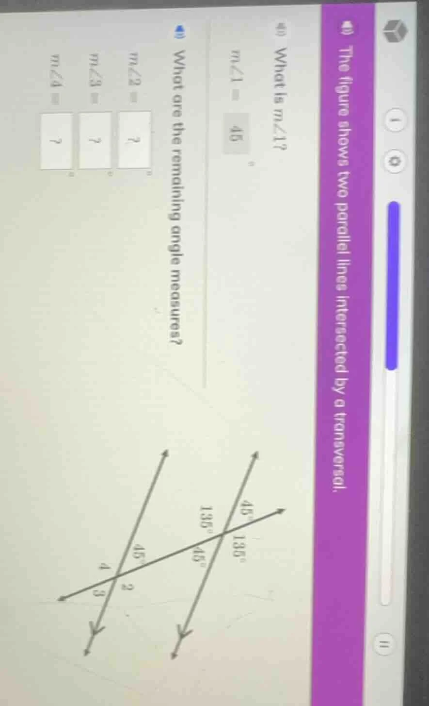 the figure shows two parallel lines intersected by a transversal. (1) w…