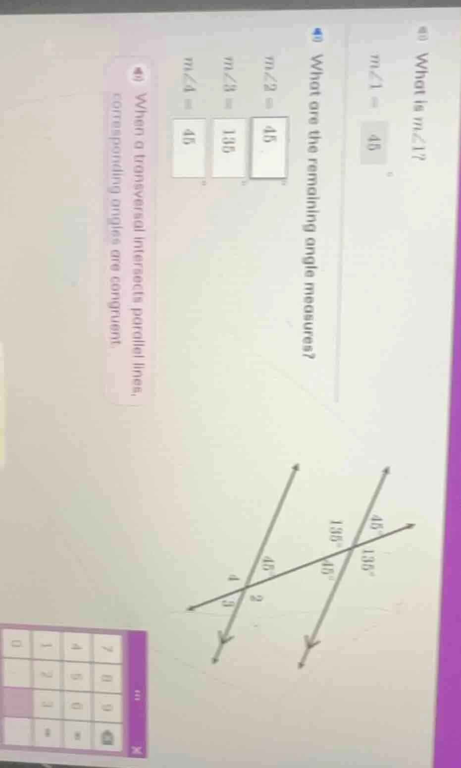 3 what is ( mangle1 )? ( mangle1 = 45^circ ) 4 what are the remaining a…