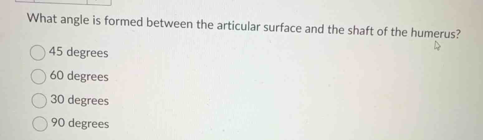 what angle is formed between the articular surface and the shaft of the…
