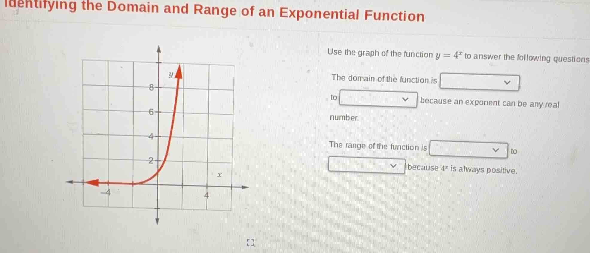 identifying the domain and range of an exponential function use the gra…