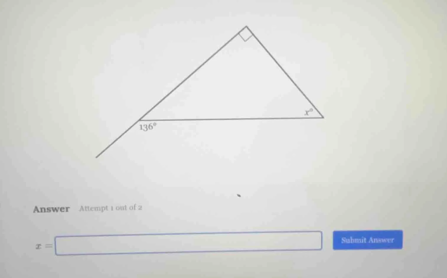 136° answer attempt 1 out of 2 x = submit answer