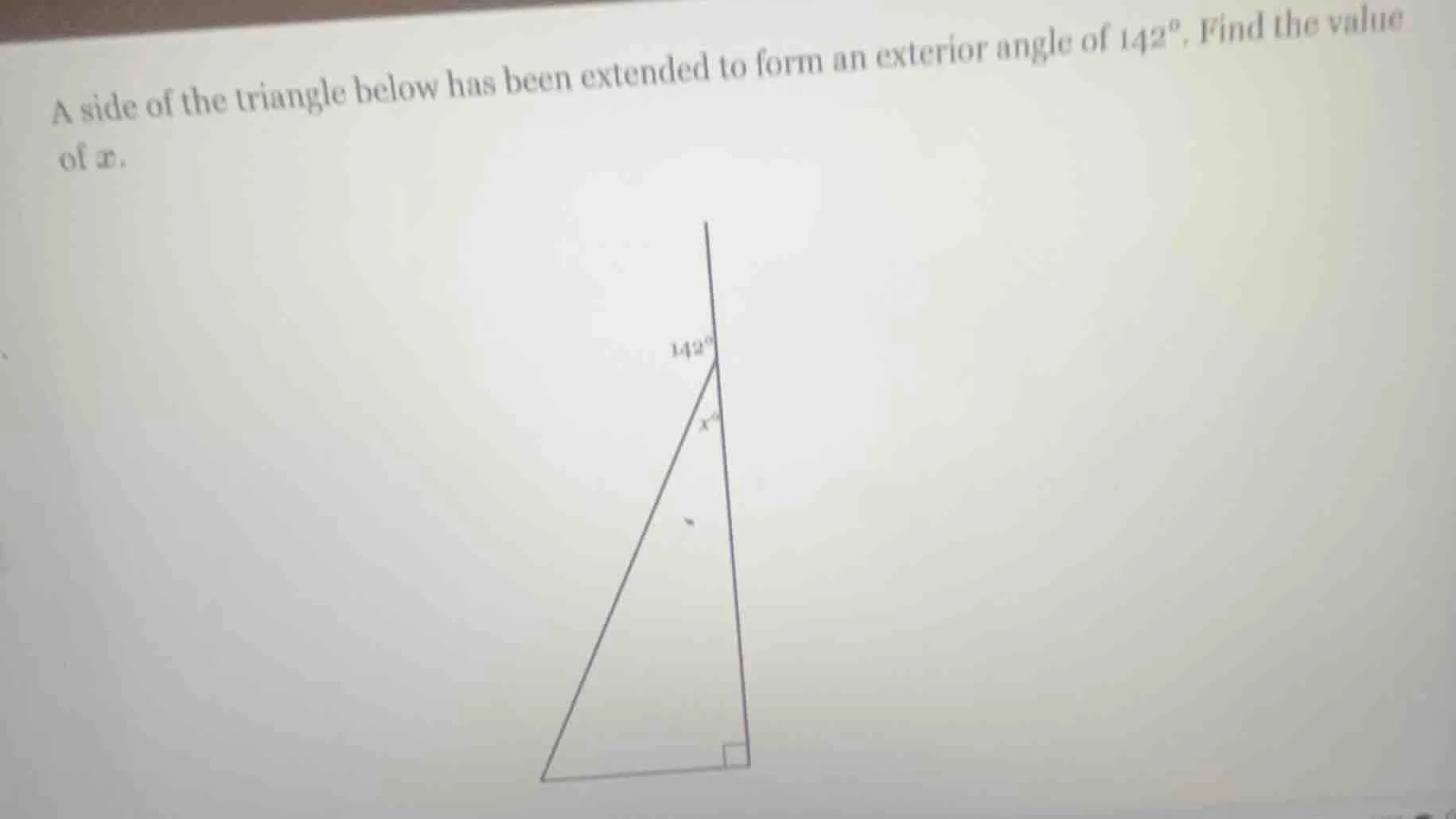 a side of the triangle below has been extended to form an exterior angl…