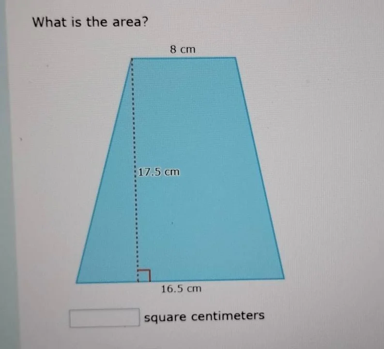 what is the area? 8 cm 17.5 cm 16.5 cm square centimeters