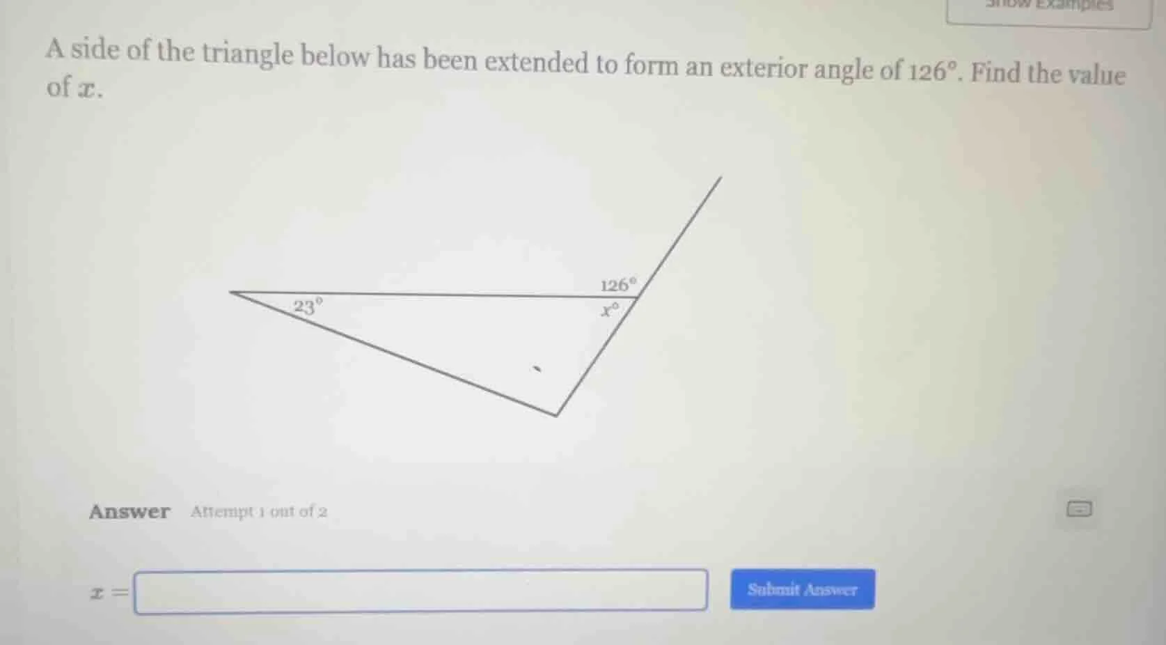 a side of the triangle below has been extended to form an exterior angl…