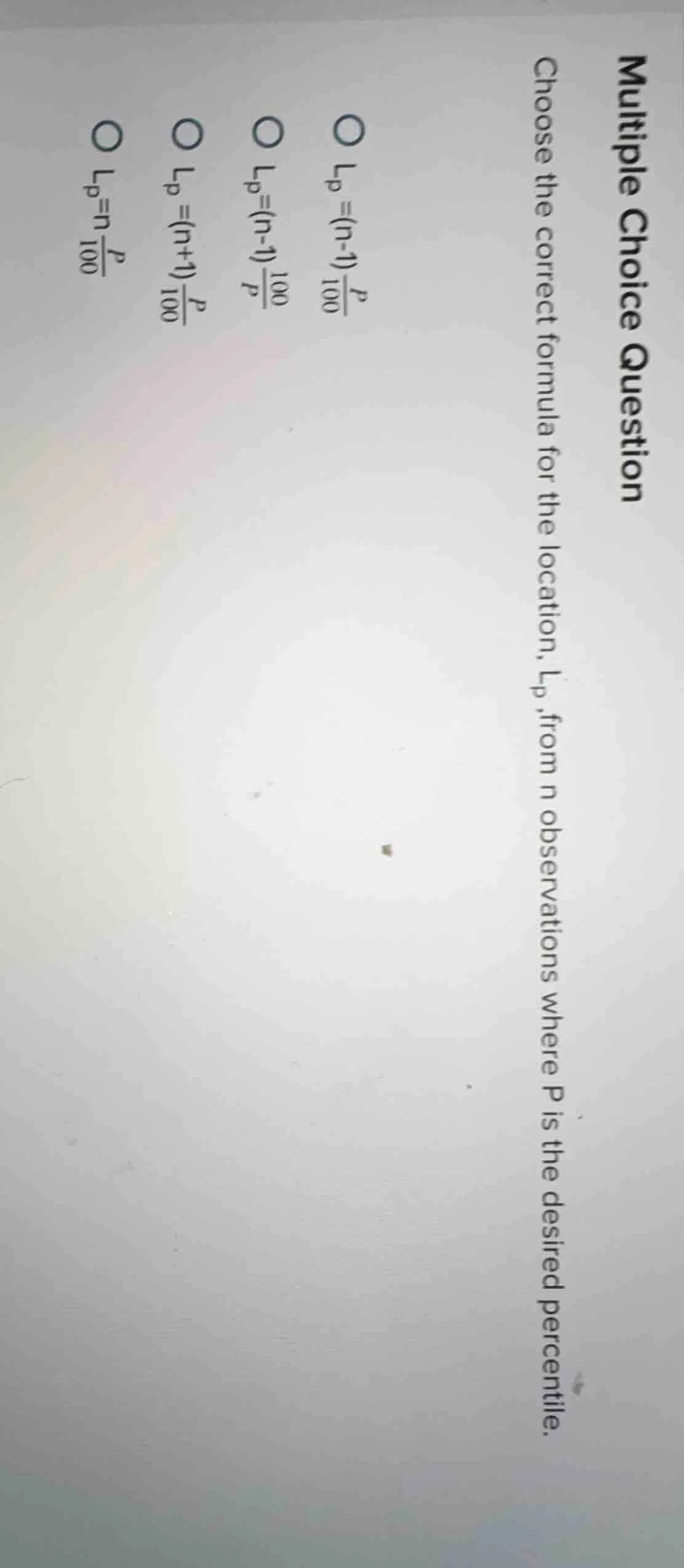 multiple choice question choose the correct formula for the location, (…