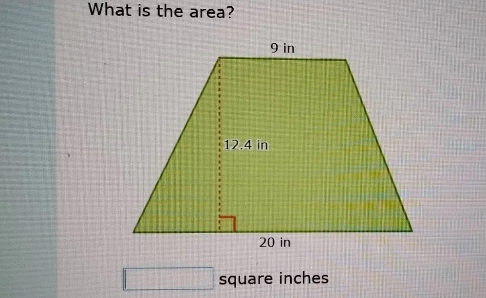 what is the area? 9 in 12.4 in 20 in square inches