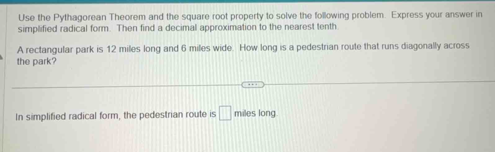 use the pythagorean theorem and the square root property to solve the f…