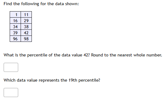 find the following for the data shown: 1\t11 16\t29 34\t38 39\t42 96\t9…