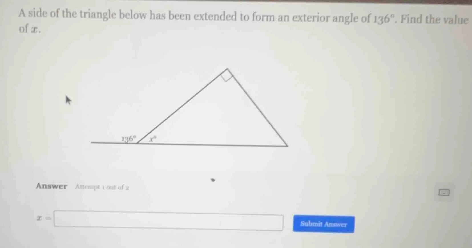 a side of the triangle below has been extended to form an exterior angl…