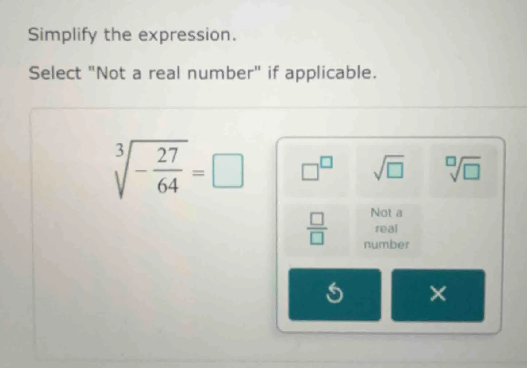 simplify the expression. select ot a real number\ if applicable. \\sqrt…
