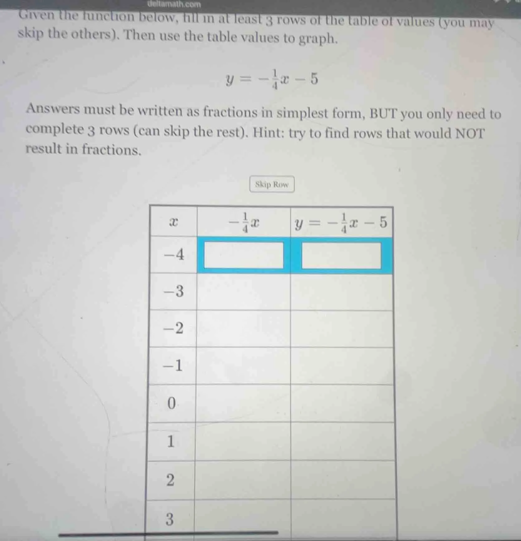 given the function below, fill in at least 3 rows of the table of value…