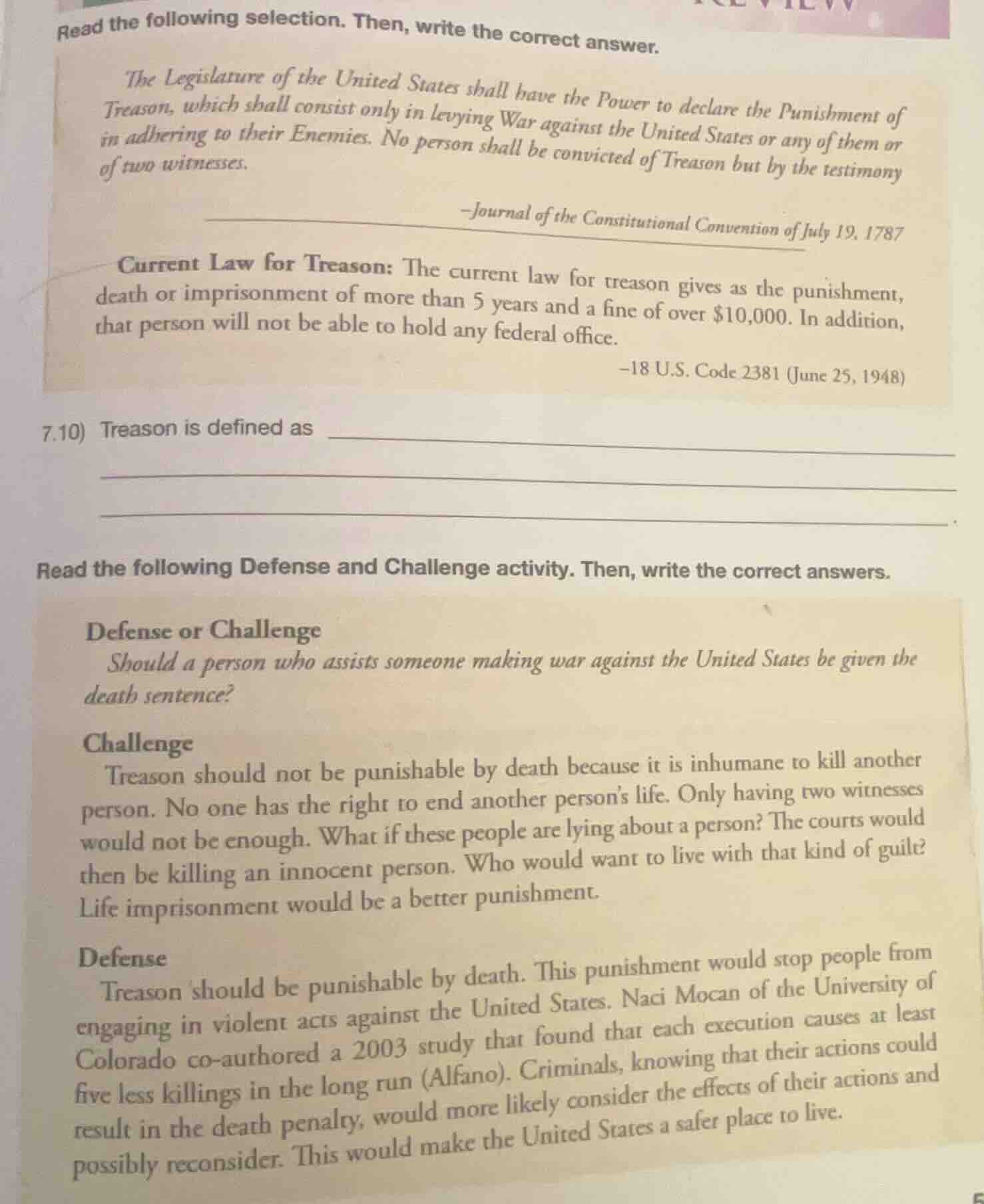 read the following selection. then, write the correct answer. the legis…