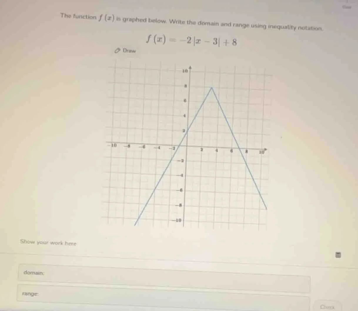 the function $f(x)$ is graphed below. write the domain and range using …