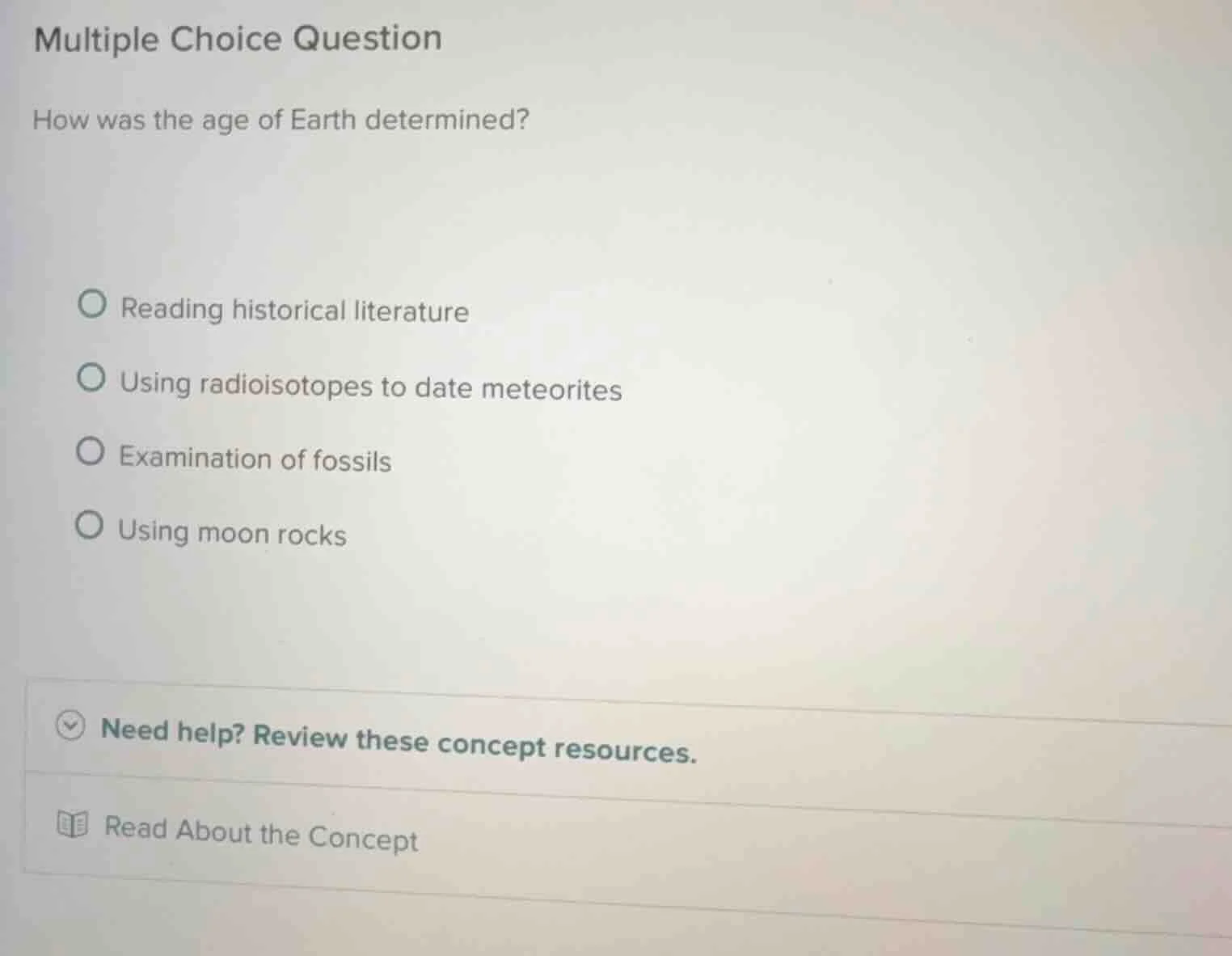 multiple choice question how was the age of earth determined? reading h…
