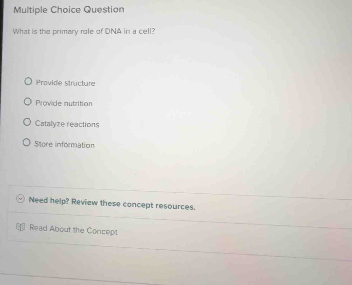 multiple choice question what is the primary role of dna in a cell? pro…