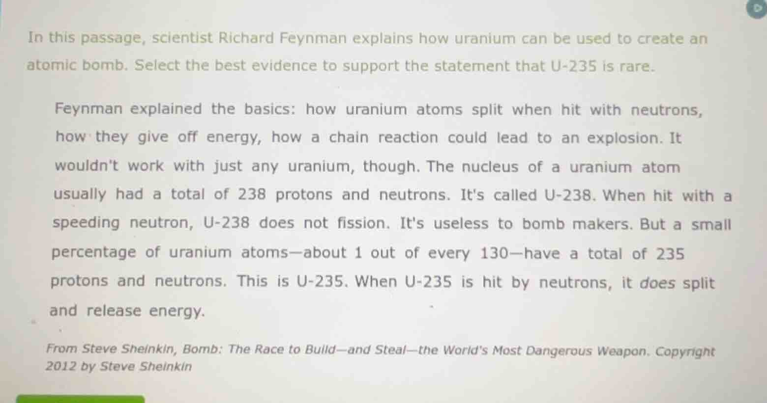 in this passage, scientist richard feynman explains how uranium can be …