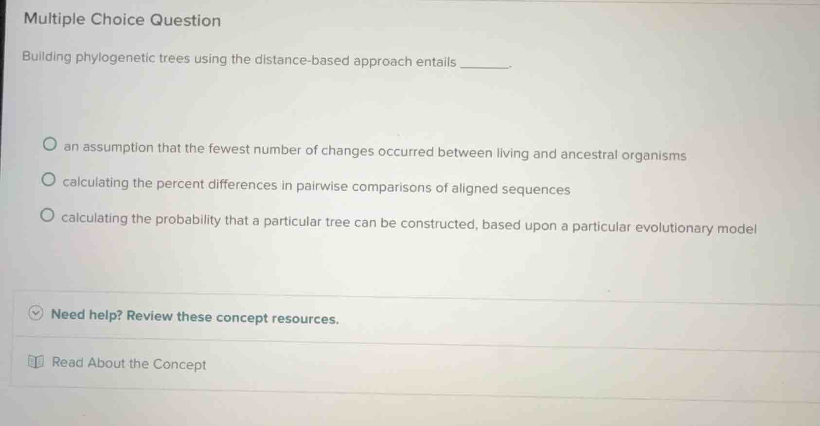 multiple choice question building phylogenetic trees using the distance…