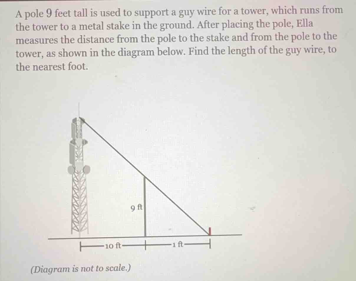 a pole 9 feet tall is used to support a guy wire for a tower, which run…