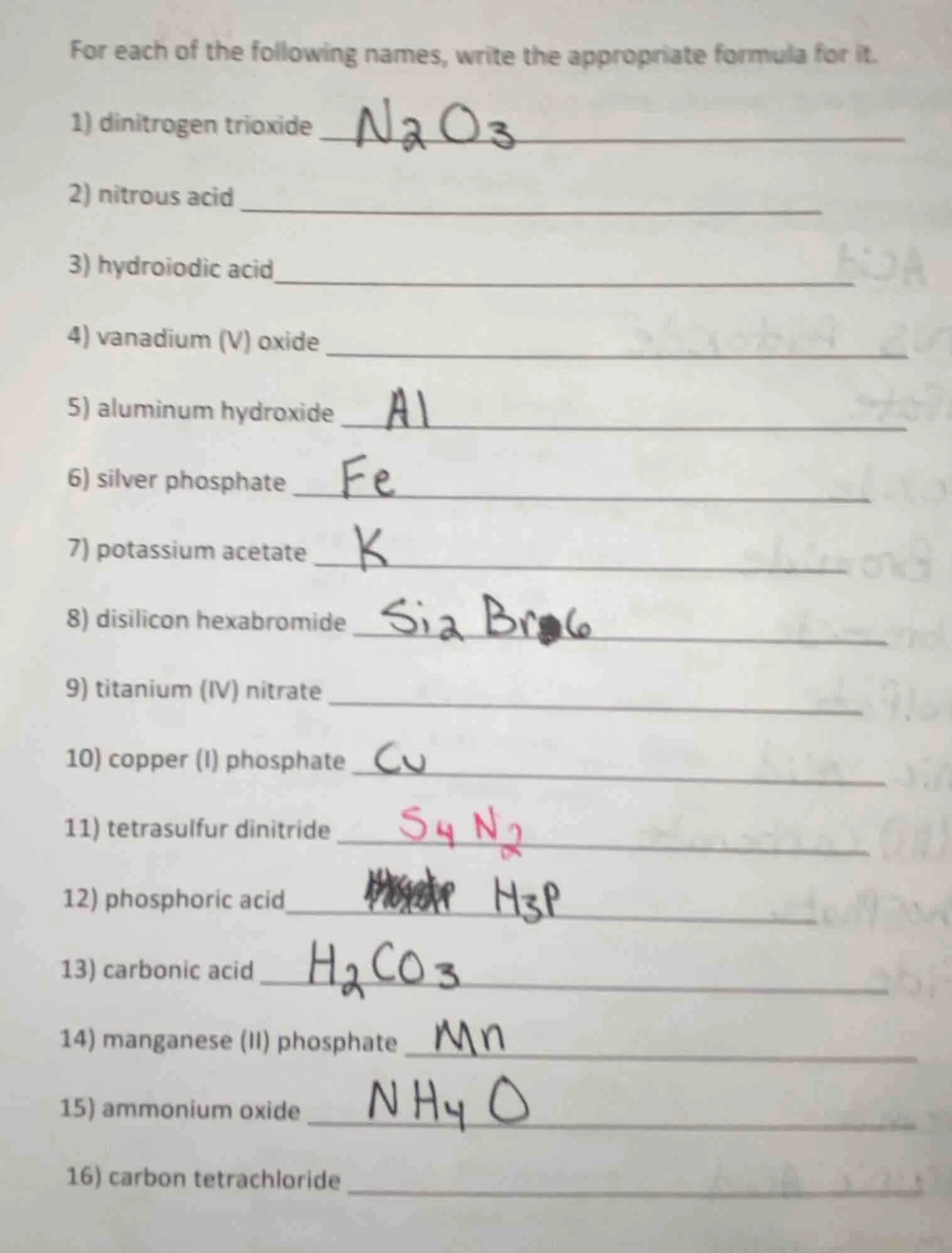 for each of the following names, write the appropriate formula for it. …