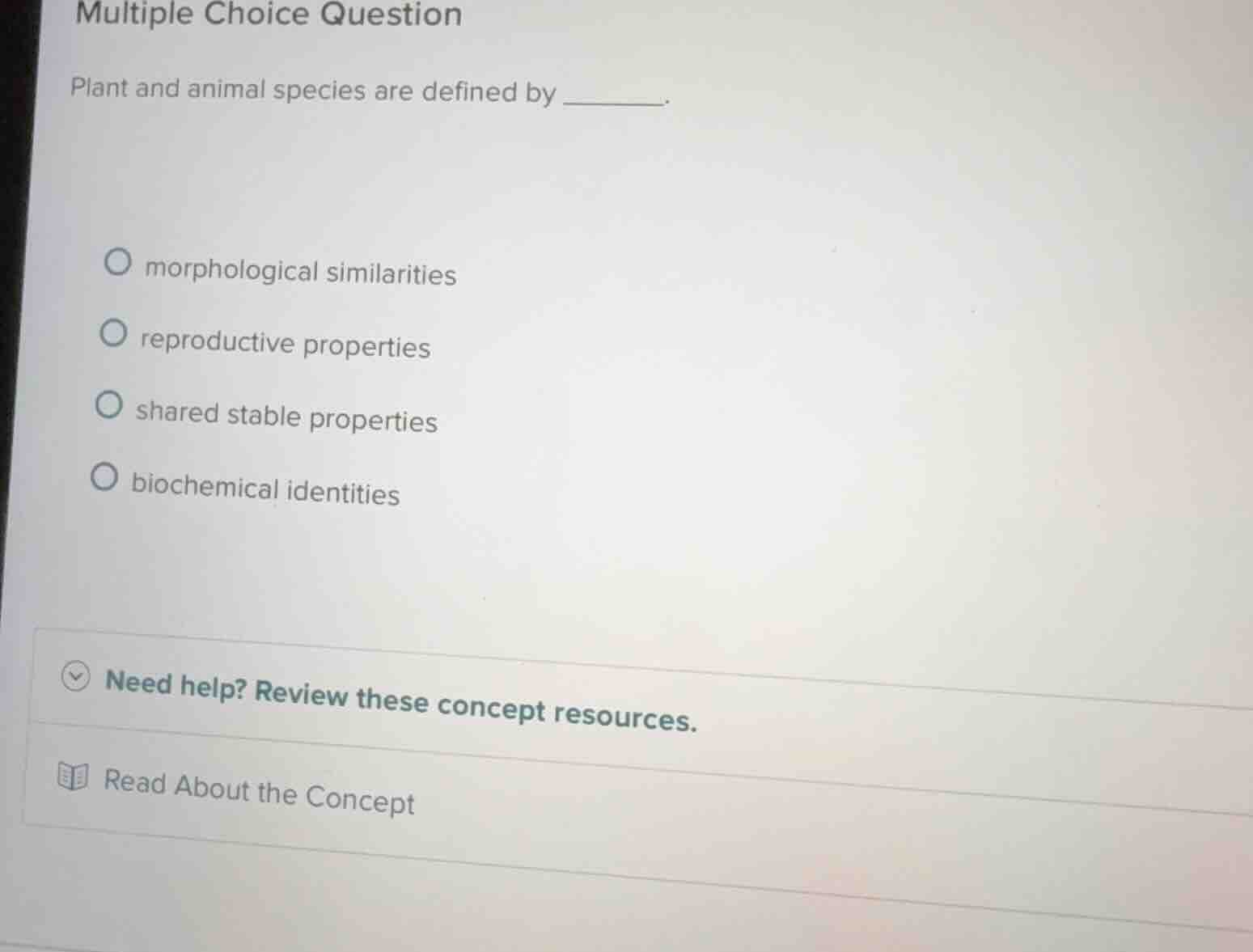 multiple choice question plant and animal species are defined by ______…