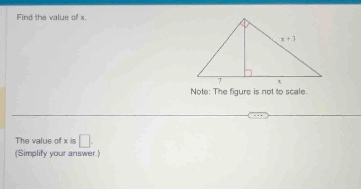 find the value of x. note: the figure is not to scale. the value of x i…