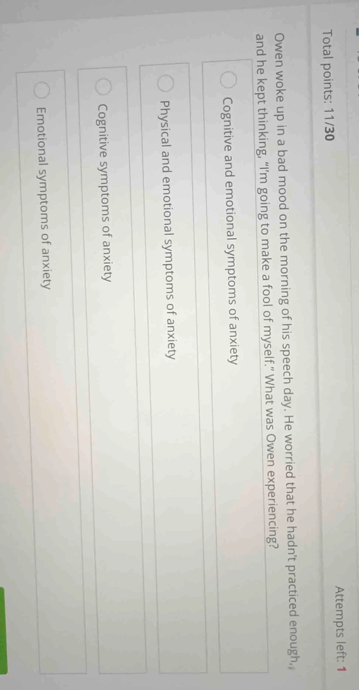 owen woke up in a bad mood on the morning of his speech day. he worried…