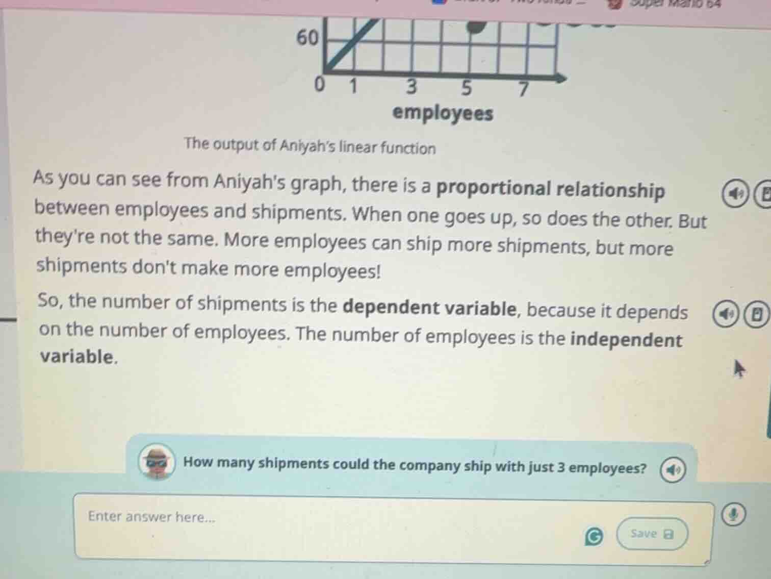 the output of aniyahs linear function as you can see from aniyahs graph…
