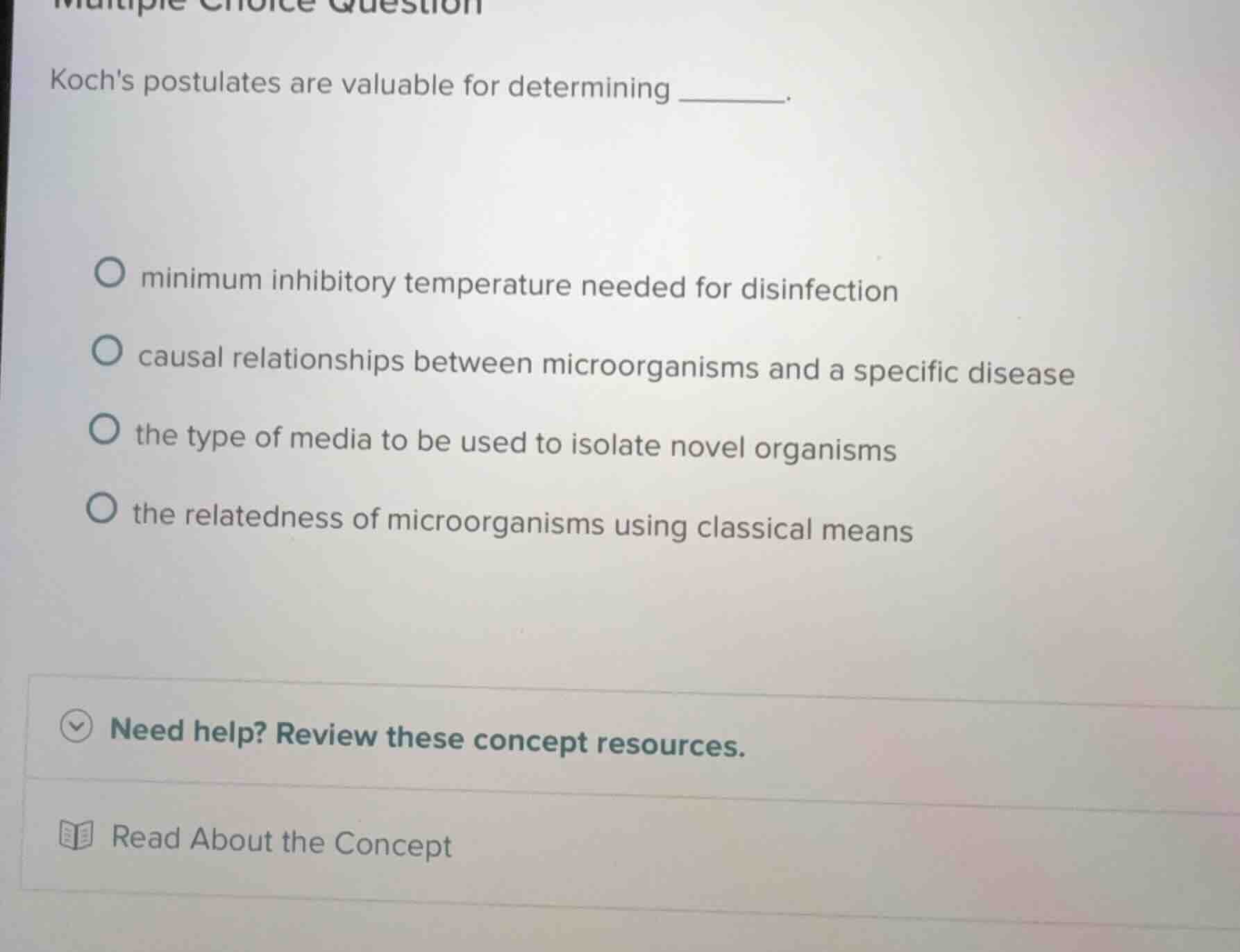 multiple choice question kochs postulates are valuable for determining …