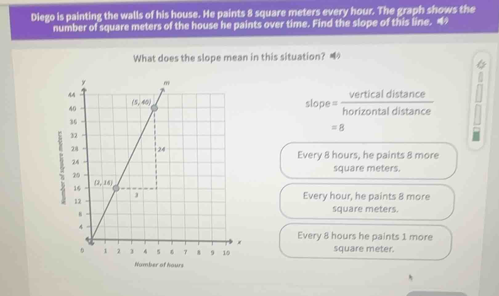 diego is painting the walls of his house. he paints 8 square meters eve…