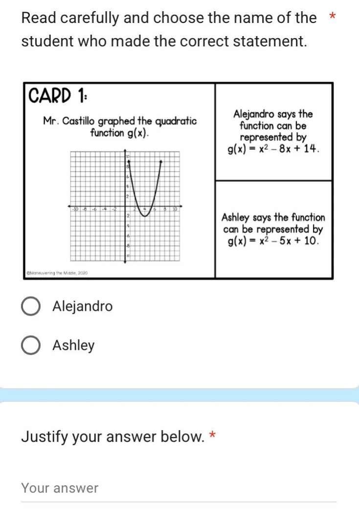 read carefully and choose the name of the student who made the correct …
