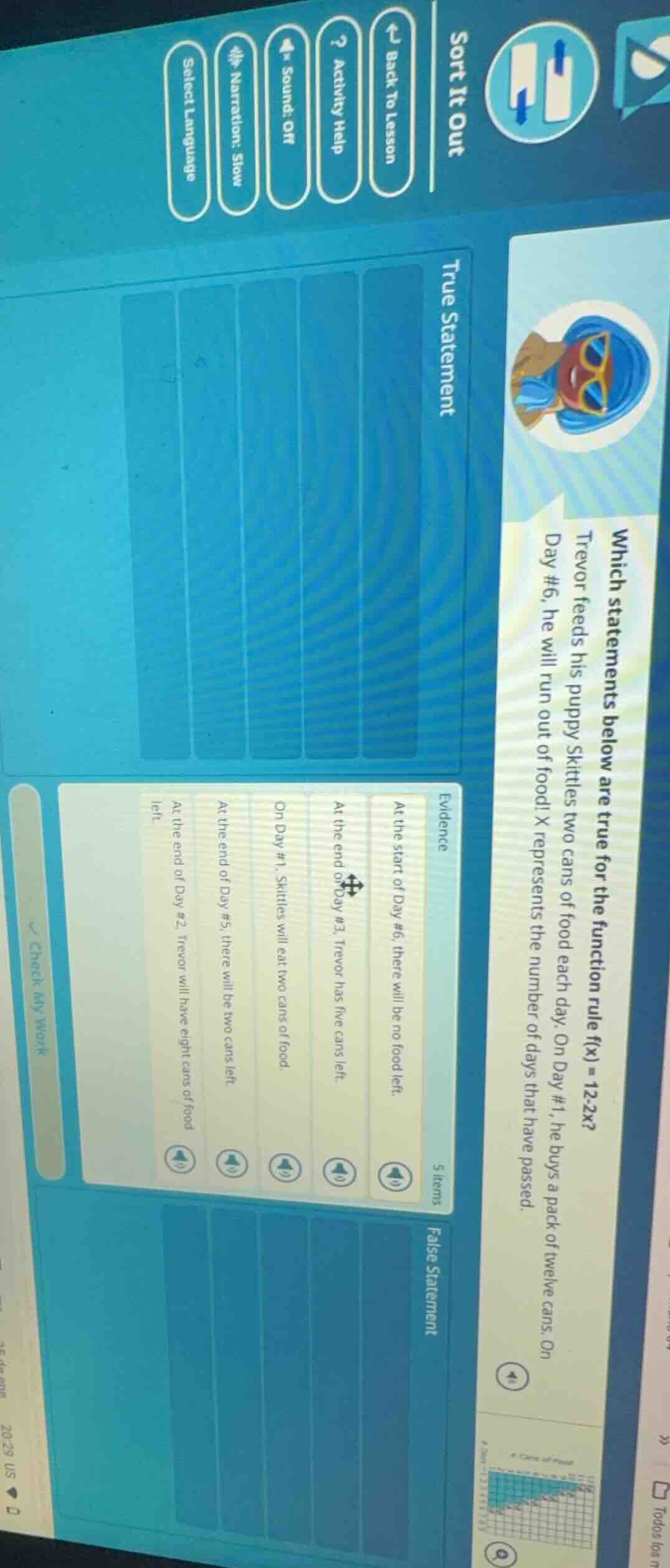 which statements below are true for the function rule f(x) = 12 - 2x? t…