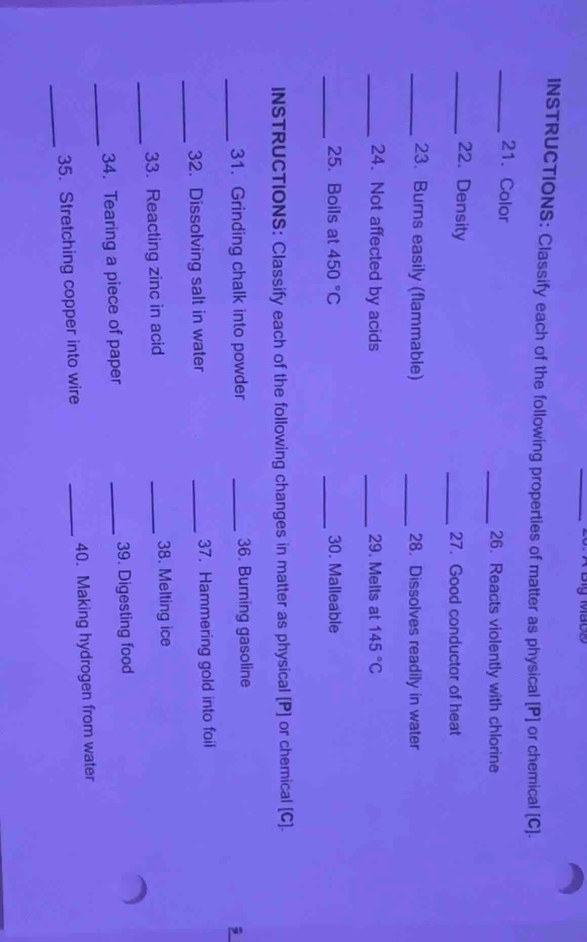 instructions: classify each of the following properties of matter as ph…